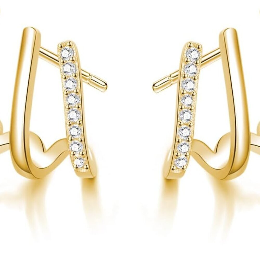 Sterling Silver Half Hoop Earrings Women's Cuff Style With Cz Studs